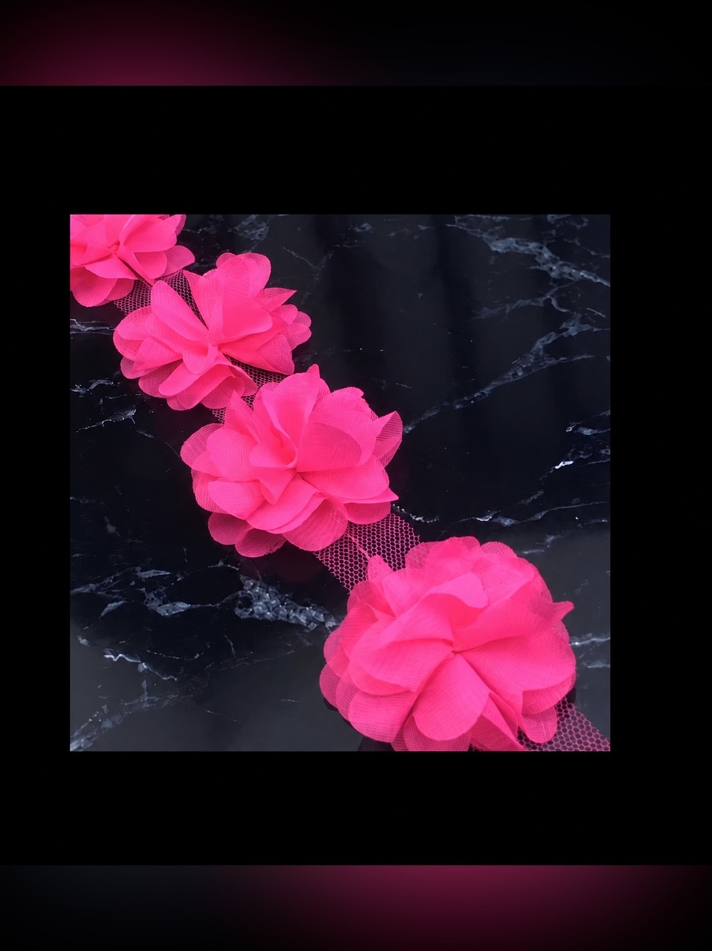 Hot Pink 3D Chiffon Flower Lace Trim – 3 Yards – New